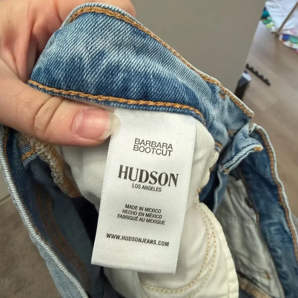 Hudson Barbara Bootcut Light Blue Stretch Denim Jeans Raw Hem Pockets Women 27 - Picture 4 of 5
